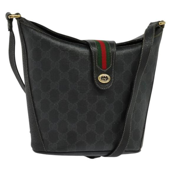 GUCCI GG Supreme Web Sherry Line Shoulder Bag PVC Black 904 02 081 Auth ki5838 - Picture 1 of 16